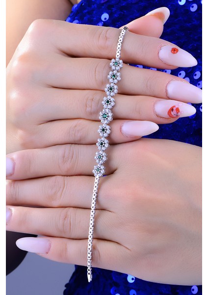 925 Ayar Gümüş Yeşil Papatya Salkım Pırlanta Montör Su Yolu Set modelleri