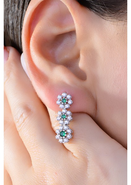 925 Ayar Gümüş Yeşil Papatya Salkım Pırlanta Montör Su Yolu Set indirimleri