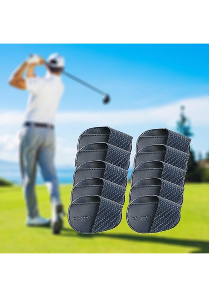 Golf Demir Kafa Kapakları Seti Taşınabilir Koruyucu Pu Deri Başörtüsü Golf Kafa Derin Mavi Büyük (Yurt Dışından)