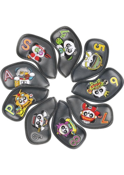 9x Kulüp Golf Sopası Kılıfı Golf Takozları Headcovers Erkekler Hediye Pu Golf Demir Headcovers Siyah (Yurt Dışından) modelleri