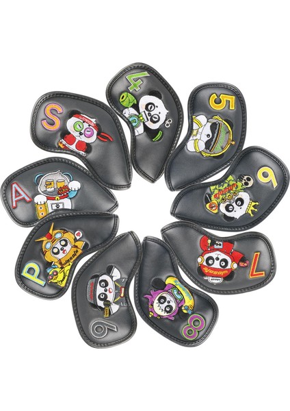 9x Kulüp Golf Sopası Kılıfı Golf Takozları Headcovers Erkekler Hediye Pu Golf Demir Headcovers Siyah (Yurt Dışından) fırsatları
