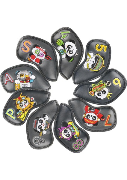 9x Kulüp Golf Sopası Kılıfı Golf Takozları Headcovers Erkekler Hediye Pu Golf Demir Headcovers Siyah (Yurt Dışından) indirimleri