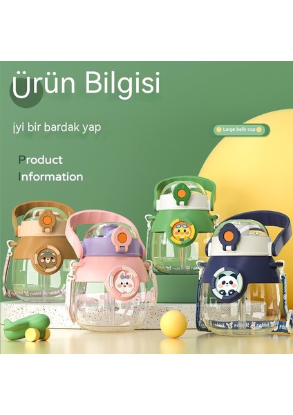 Yeni Yaz Karikatür Yüksek Yüz Değeri Büyük Kapasiteli Büyük Göbek Bardak Çocuk Öğrenci Taşınabilir Plastik Kayış Pipet Su Bardağı (Yurt Dışından) modelleri