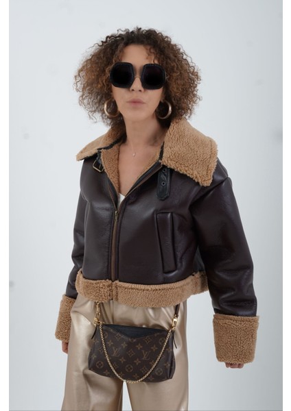 Kahve Suni Deri Kısa Mont modelleri