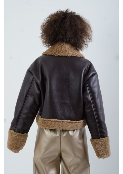 Kahve Suni Deri Kısa Mont fırsatları