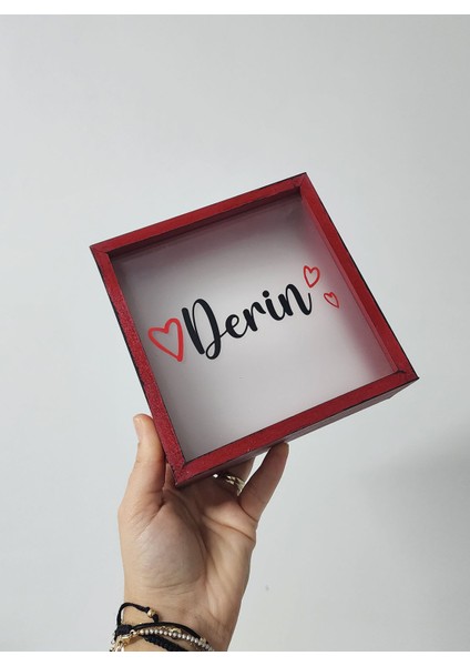 Isme Özel Kişiye Özel Kırmızı Kişiselleştirilebilir Ahşap Hazneli Kumbara