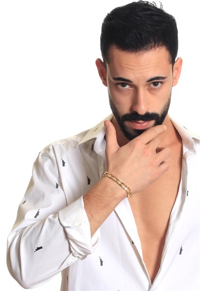 Erkek Lak Altın Renk Kaplama Kalın Zincir Formlu Bileklik