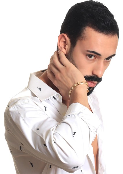 Erkek Lak Altın Renk Kaplama Kalın Zincir Formlu Bileklik
