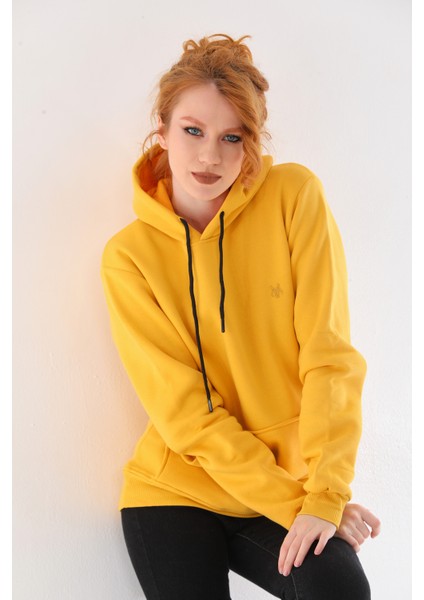 Kapüşonlu 3 Iplik Şardonlu Kanguru Cepli Bayan Sweatshirt