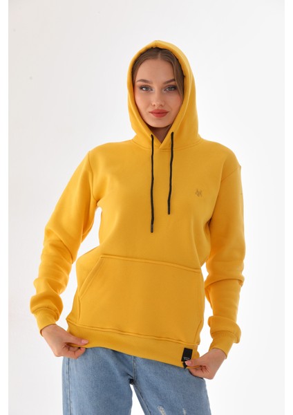 Kapüşonlu 3 Iplik Şardonlu Kanguru Cepli Bayan Sweatshirt