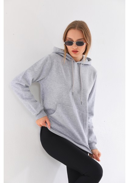 Kapüşonlu 3 Iplik Şardonlu Kanguru Cepli Bayan Sweatshirt