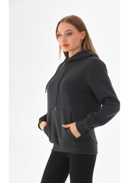 Kapüşonlu 3 Iplik Şardonlu Kanguru Cepli Bayan Sweatshirt fiyatları