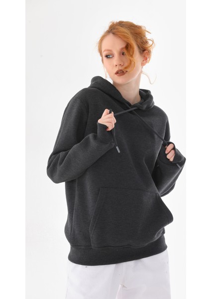 Kapüşonlu 3 Iplik Şardonlu Kanguru Cepli Bayan Sweatshirt fırsatları