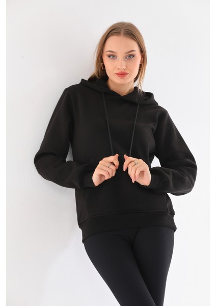 Kapüşonlu 3 Iplik Şardonlu Kanguru Cepli Bayan Sweatshirt modelleri