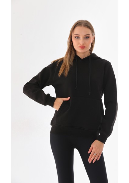 Kapüşonlu 3 Iplik Şardonlu Kanguru Cepli Bayan Sweatshirt fırsatları