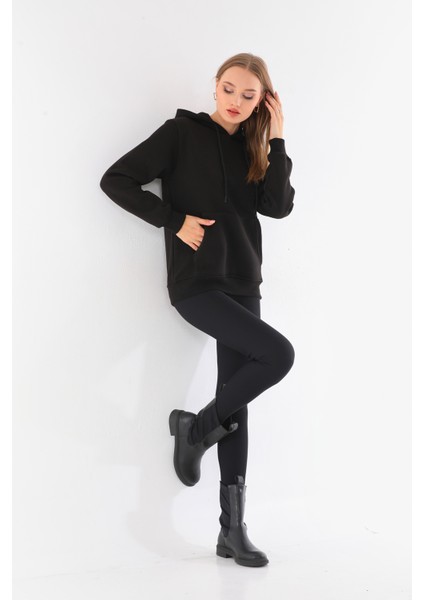 Kapüşonlu 3 Iplik Şardonlu Kanguru Cepli Bayan Sweatshirt indirimleri