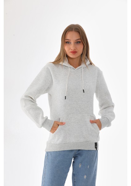 Kapüşonlu 3 Iplik Şardonlu Kanguru Cepli Bayan Sweatshirt
