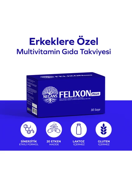 Felixon Man - Erkeklere Özel Multivitamin L- Karnitin Koenzim Q10 Kore Gingnseng Selenyum Miyo- İnositol L-Arjinin Glutatyon