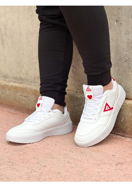 Erkek Beyaz Kırmızı Desenli Kaymaz Taban Ortopedik Garantili Rahat Hafif Günlük Deri Yürüyüş Koşu Sneaker Spor Ayakkabı modelleri