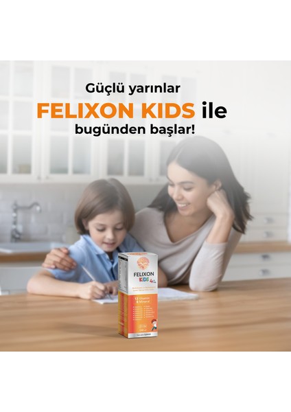 Felixon Kids – Çocuk Multivitamin Şurubu 13 Vitamin ve 8 Mineral (150 ML) Vitamin C, Vitamin E, Çinko, Vitamin B6, Demir, Selenyum, Çinko, Vitamin B5