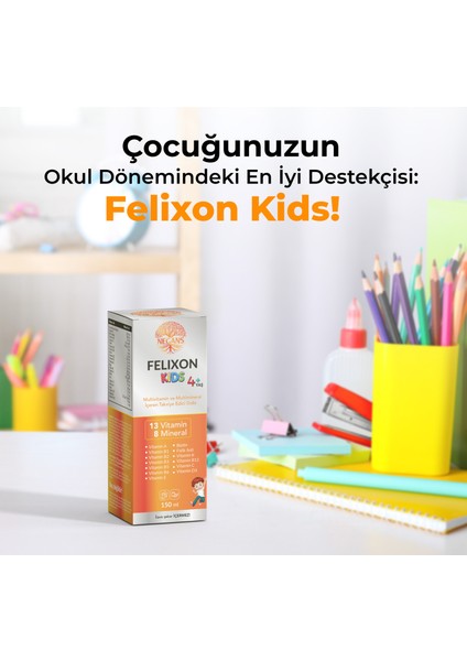 Felixon Kids – Çocuk Multivitamin Şurubu 13 Vitamin ve 8 Mineral (150 ML) Vitamin C, Vitamin E, Çinko, Vitamin B6, Demir, Selenyum, Çinko, Vitamin B5