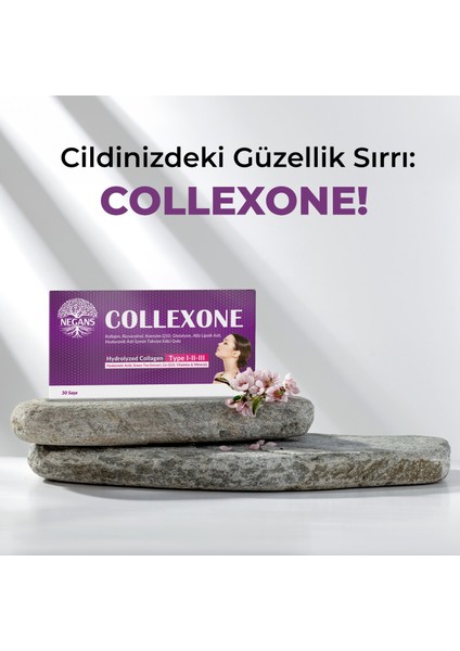 Collexone 30 Saşe - Tip 1 Tip 2 Tip 3 Hidrolize Kollajen, Koenzim Q10, Glutatyon, Selenyum, Resveratrol Desteği İçeren Multivitamin Gıda Takviyesi