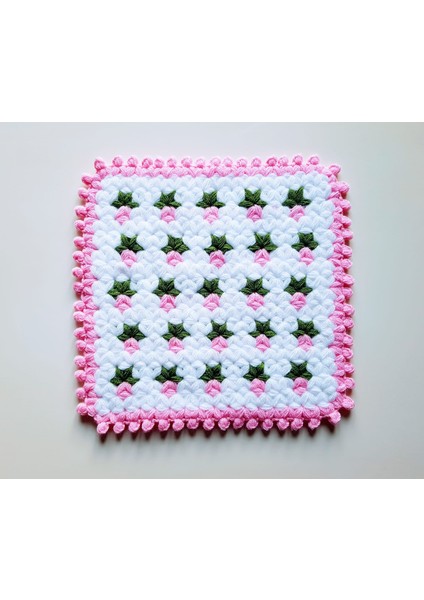 Banyo Lifi Yün El Örmesi Ceyizlik Kare 1 Adet - Çiçek Desenli