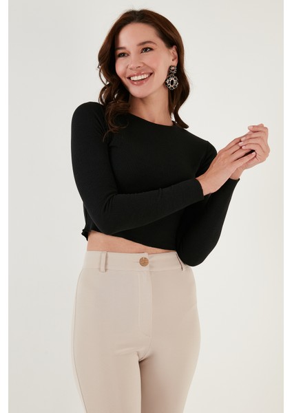 Dar Kesim Bürümcük Kumaş Fitilli Crop Bluz Kadın Bluz 5865416 modelleri