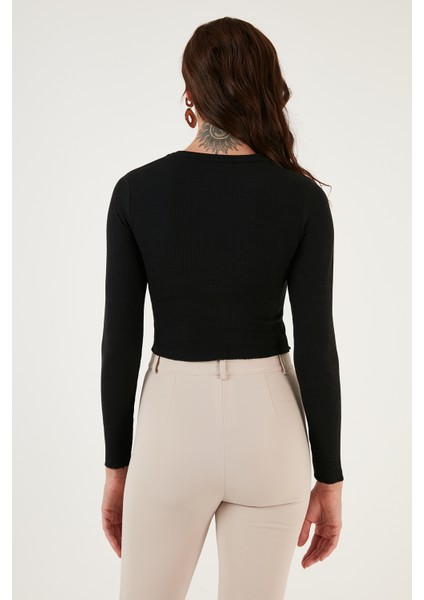 Dar Kesim Bürümcük Kumaş Fitilli Crop Bluz Kadın Bluz 5865416 indirimleri