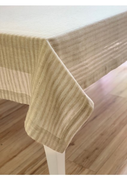 Masa Örtüsü Çizgili Keten Cappicino 160*260 cm Masa Örtüsü