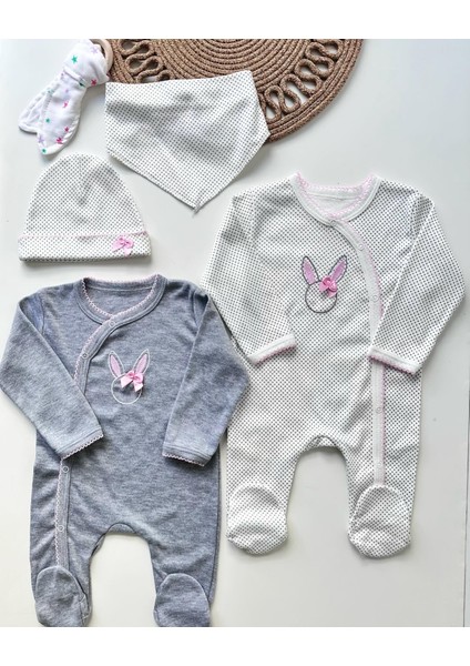 Tavşan Figürlü Puantiyeli 4 Parça Tulum Set fiyatları