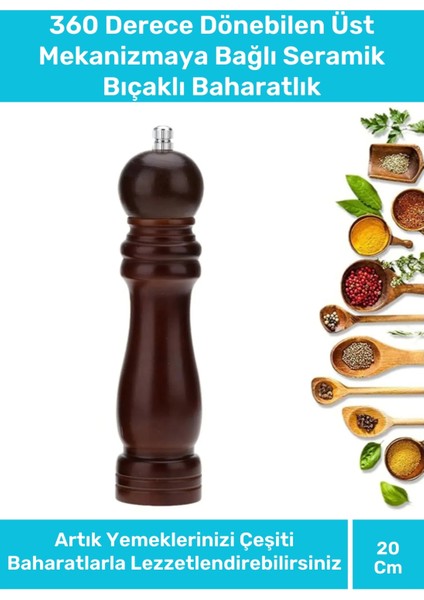 Premium Seri Şık Kullanışlı Mutfak Yemek Kahverengi Ahşap Tuz Karabiber Baharat Değirmen 20 cm