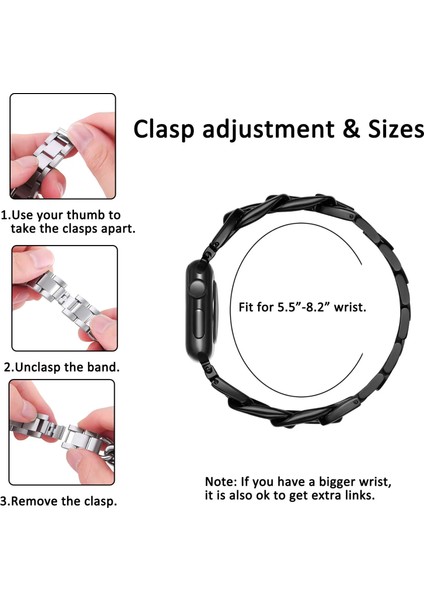 Apple Watch 38 40 41 mm Seri 10-42mm Seri 9/8/se/7/6/5/4/3/2/1 Paslanmaz Çelik Metal Kordon