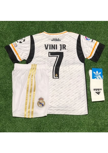 Real Madrid 2023/24 Yeni Sezon Vini Jr Çocuk Forması+Şort+Çorap 3'lü Set