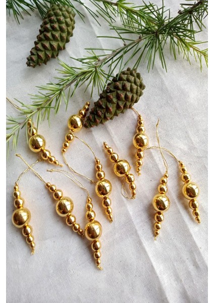 10 Adet Parlayan Gold Boncuklu Yılbaşı Ağaç Süsü - Mini Süs