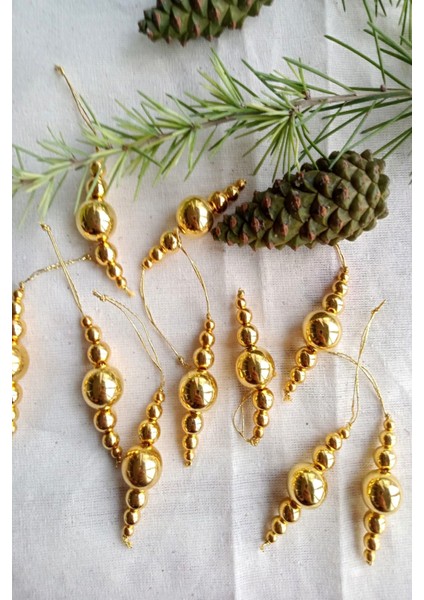 10 Adet Parlayan Gold Boncuklu Yılbaşı Ağaç Süsü - Mini Süs fiyatları