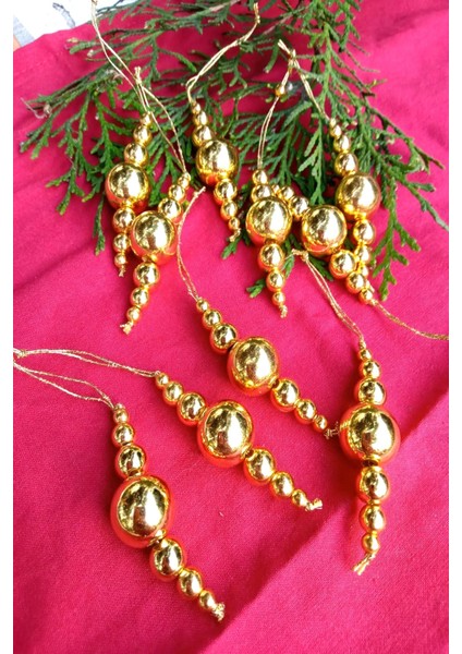 10 Adet Parlayan Gold Boncuklu Yılbaşı Ağaç Süsü - Mini Süs modelleri