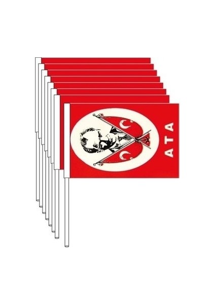 Ata Baskılı Çıtalı Türk Bayrağı 12X18CM 10 Adet
