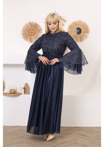 Gövde Pul Payet Balon Kol Şifon Tesettür Abiye modelleri