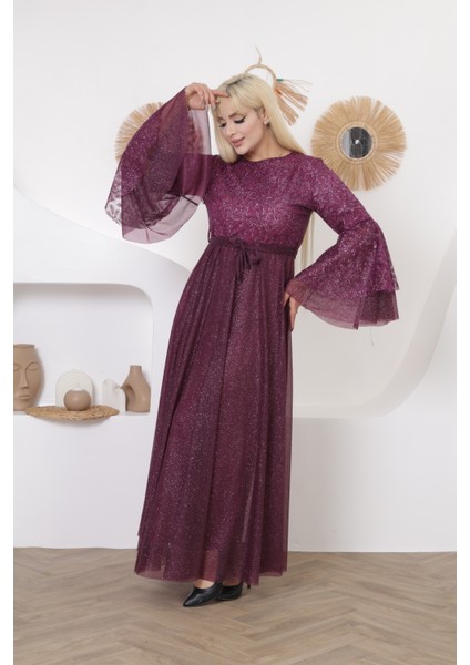 Gövde Pul Payet Balon Kol Şifon Tesettür Abiye indirimleri