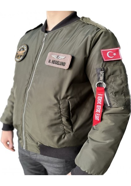 Crewtürk Pilot Montu Haki Yeşil Renkli Bomber Ceket