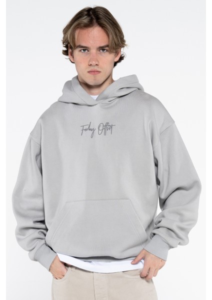 Friday Offset Ocho Erkek Açık Bej Kanguru Cepli Kapüşonlu Oversize Sweatshirt Hoodie