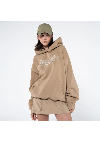 Friday Offset Noche Kadın Nut Kanguru Cepli Kapüşonlu Oversize Sweatshirt Hoodie