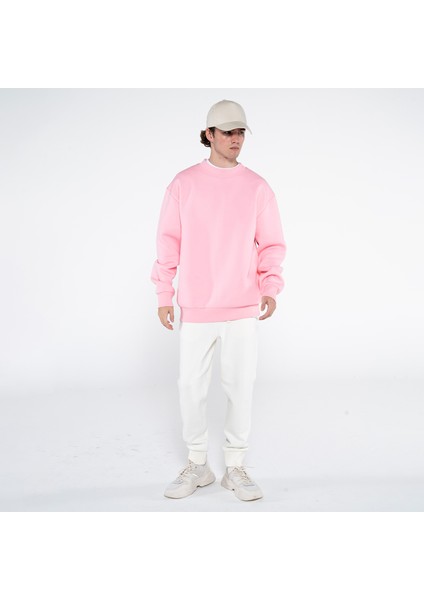 Friday Offset Monica Erkek Pembe Oversize Bisiklet Yaka Sweatshirt