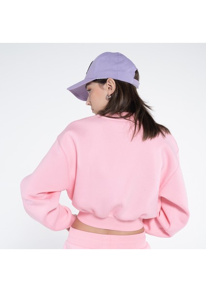 Friday Offset Monica Kadın Pembe Oversize Bisiklet Yaka Crop Sweatshirt