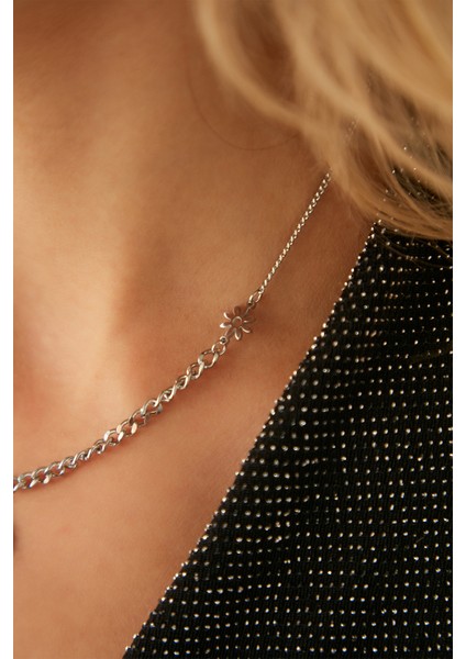 Kadın Bellezzaazzurra Çelik Model Gümüş Kaplama Su Yolu Gerdanlık Zincirli Zirkon Taşlı Güneş Kolye