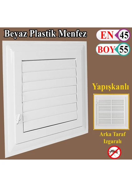 Menfez Banyo Wc Tuvalet Havalandırma Plastik Panjur Beyaz 45X55 cm