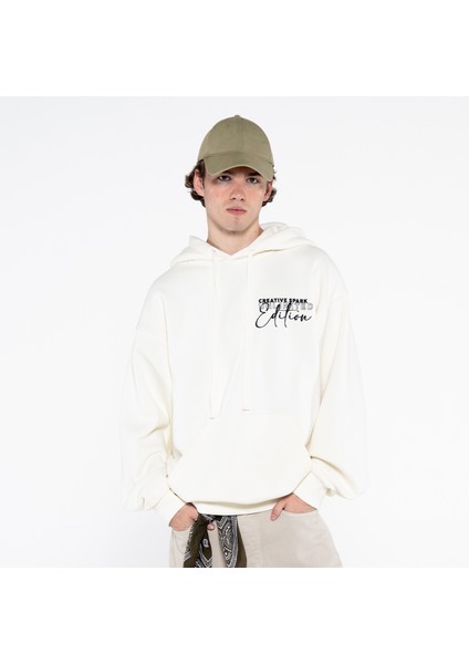 Friday Offset Teo Erkek Off White Kanguru Cepli Kapüşonlu Oversize Sweatshirt Hoodie