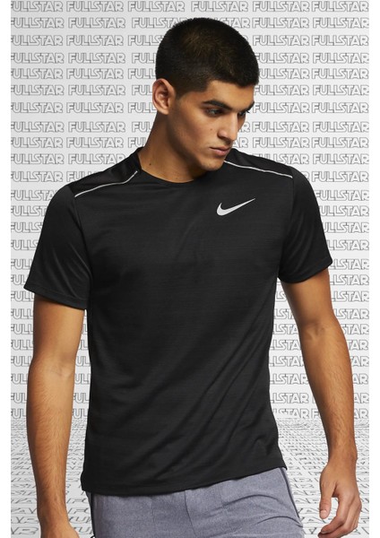 Miler Dri Fit Running Tee Black Reflektörlü Koşu Antrenman Tişörtü Siyah