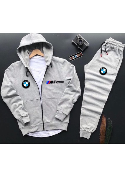 Bmw M'power Baskılı Fermuarlı Pamuklu Ceket- Eşofman Altı 2 'li Takım